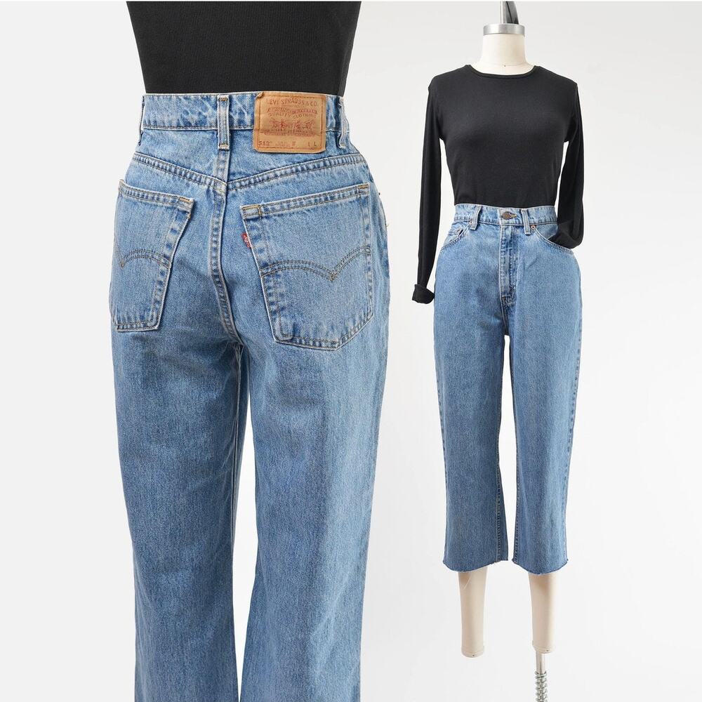 Vintage Levi's 512 High Waisted Cut Off Frayed Hem Cropped Capri Mom Jeans